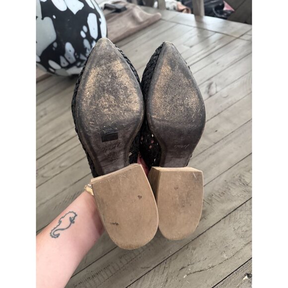 MARSELL Black Leather Weaved Woven Mule Slide Block Heel Sandals Size 37.5 - Picture 6 of 6